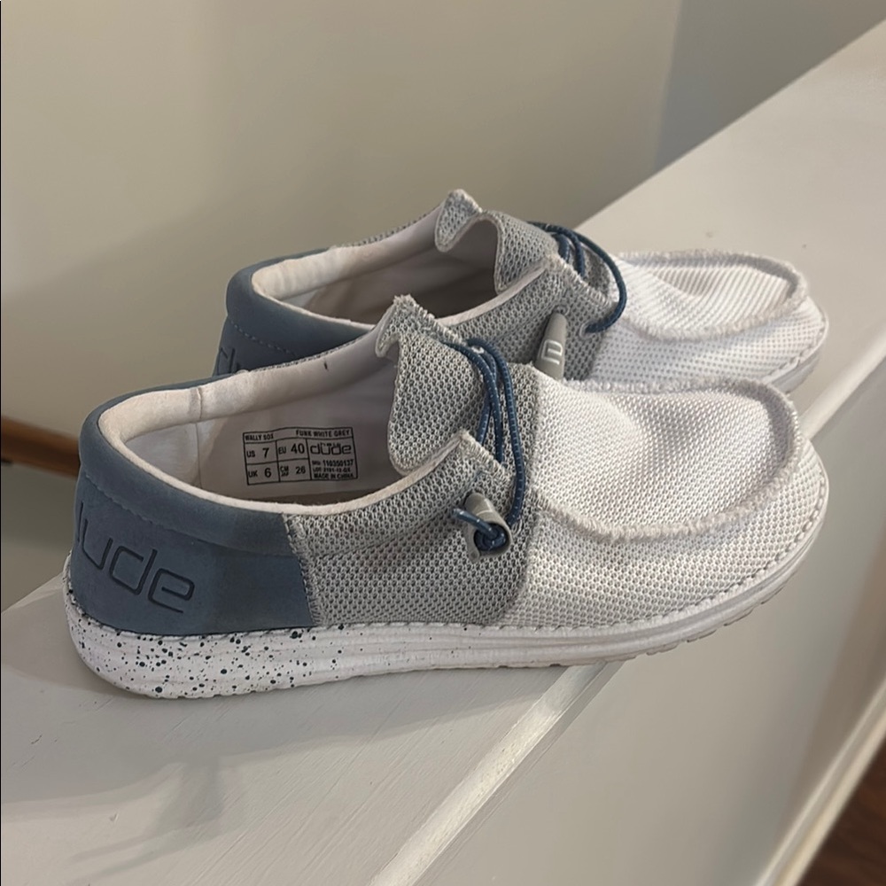 Hey Dude White and Gray Slip-On Shoes